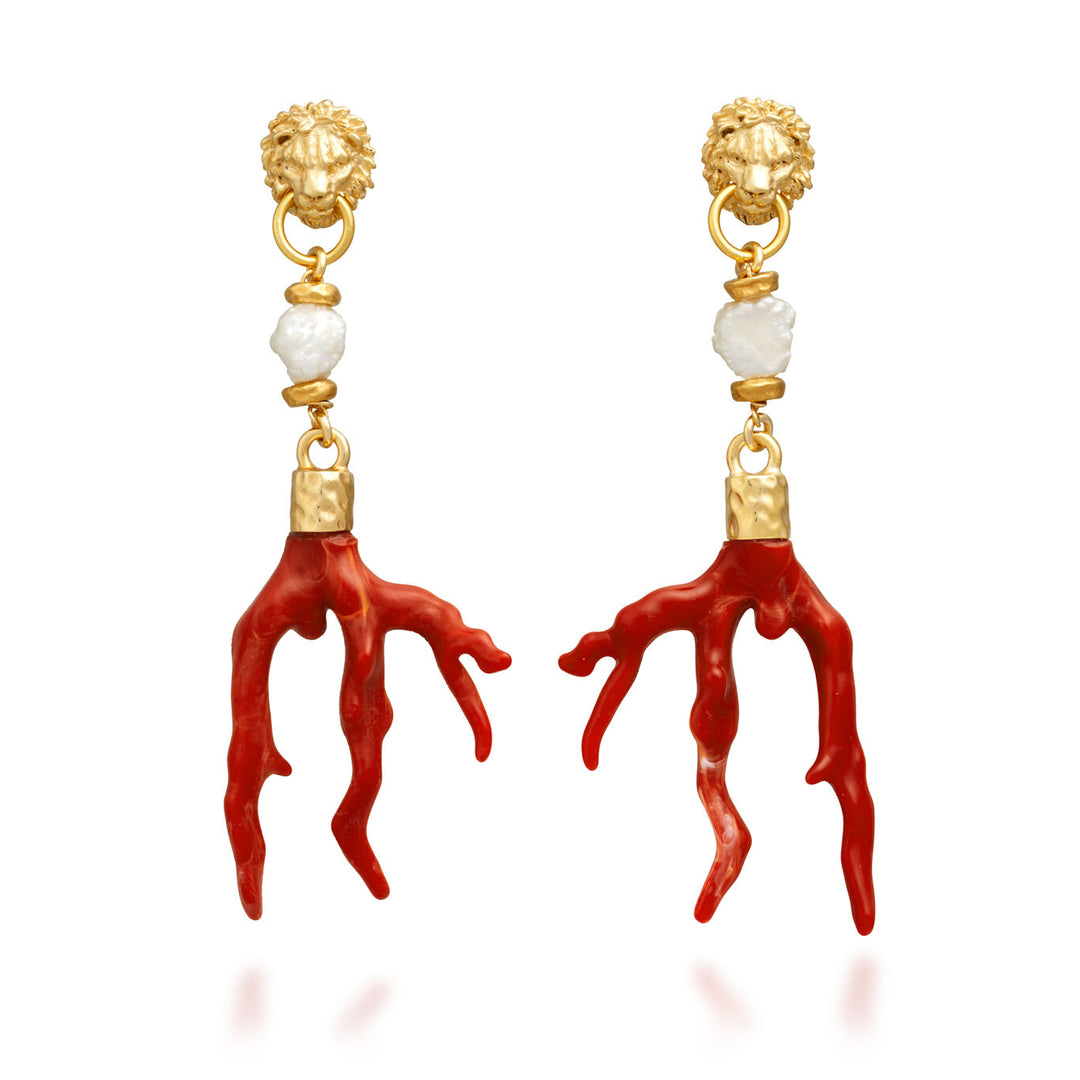 Giovanni Raspini Lion and Coral Earrings 12023