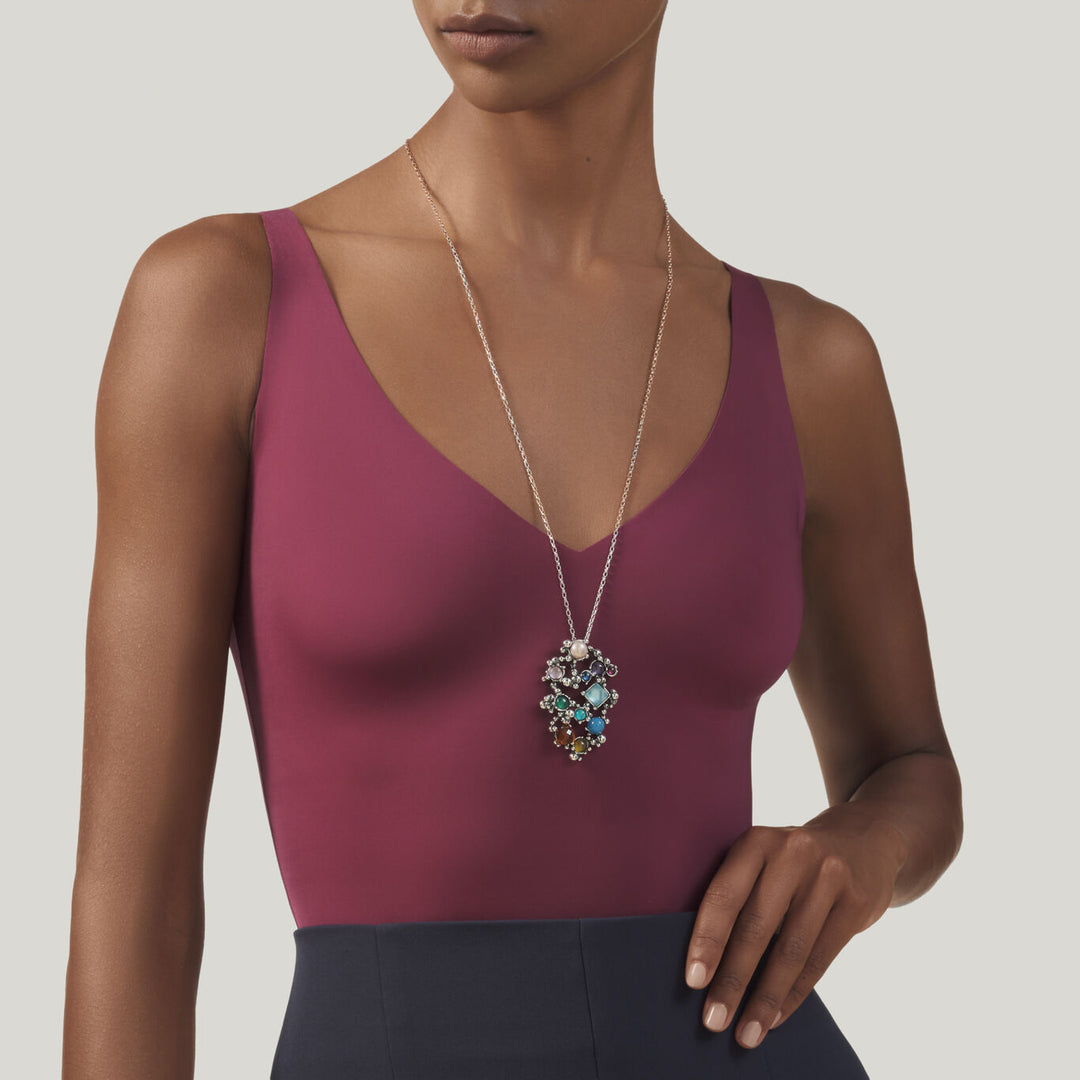 Giovanni Raspini cocktail pendant Necklace in 925 Silver, natural stones, gems and pearls 12526