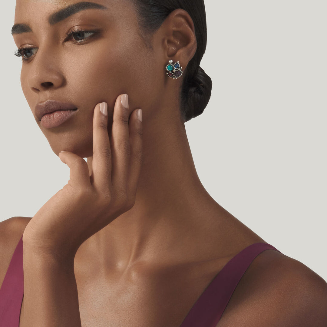 Giovanni Raspini cocktail earrings Earrings in 925 silver, mother of pearl, amethyst and siamite 12528