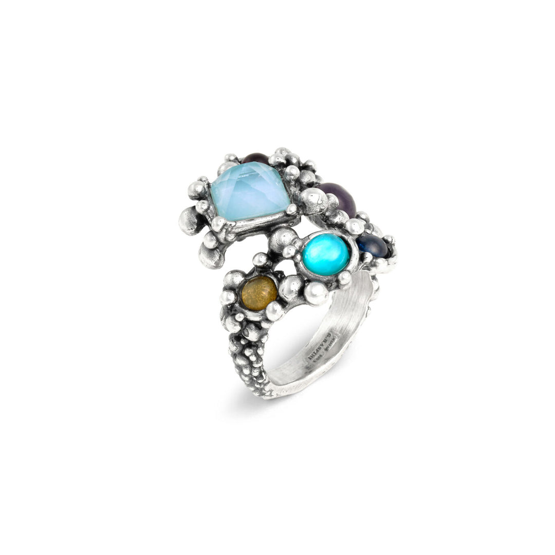 Giovanni Raspini cocktail ring Ring in 925 silver, mother of pearl, amethyst and siamite 12530