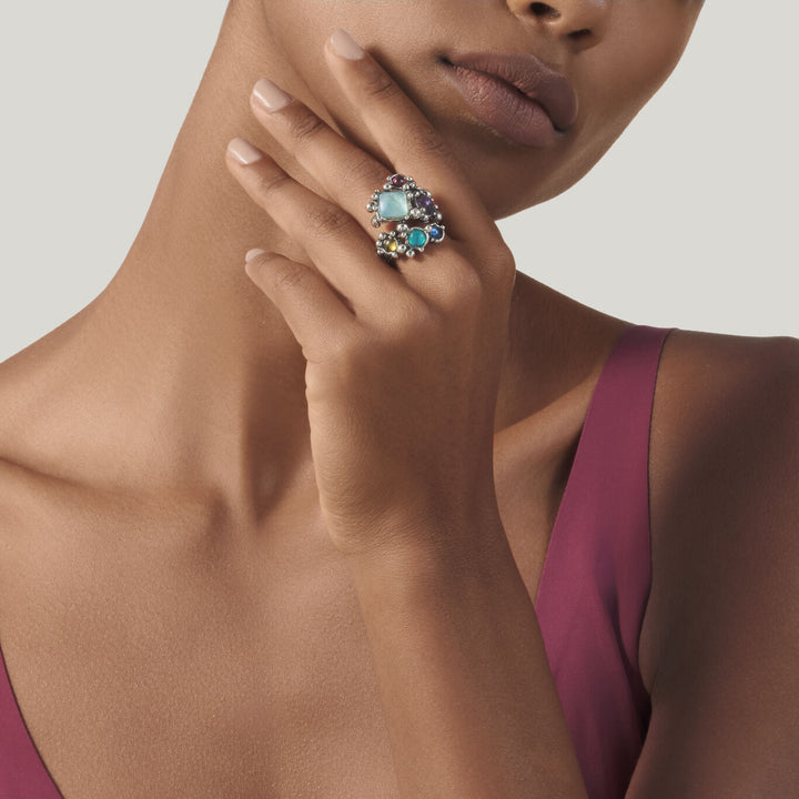 Giovanni Raspini cocktail ring Ring in 925 silver, mother of pearl, amethyst and siamite 12530