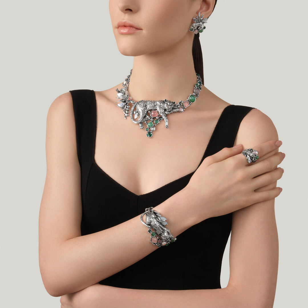 Giovanni Raspini jungle leopard necklace Necklace in 925 Silver, natural quartz, mother of pearl and pearls 12627