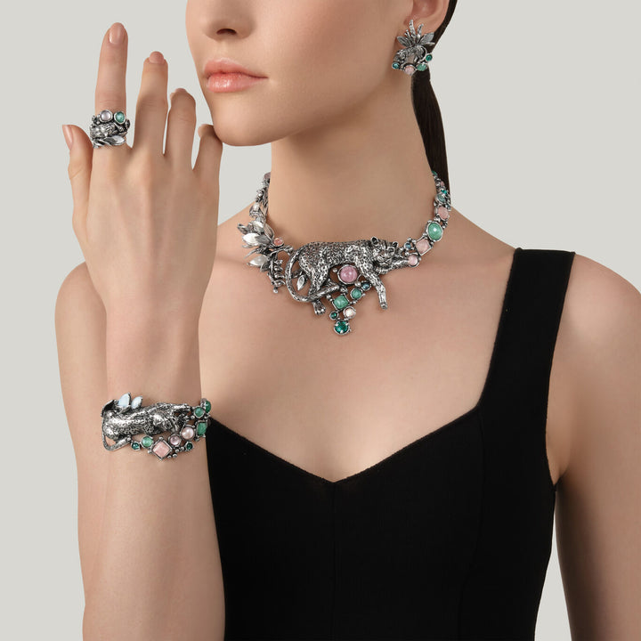 Giovanni Raspini leopard jungle bracelet Bracelet in 925 Silver, natural quartz, mother of pearl and pearls 12629