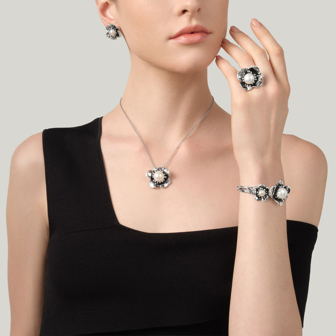 Giovanni Raspini large magnolia ring 925 Silver Ring 12635