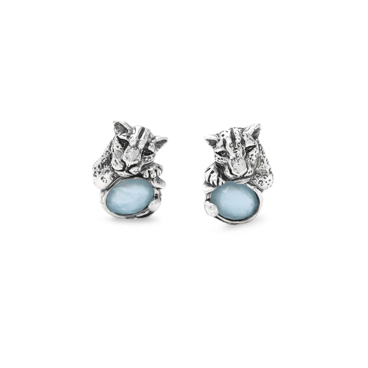 Giovanni Raspini Blue Jaguar Earrings - Earrings in 925 Silver, mother-of-pearl and quartz - 12682