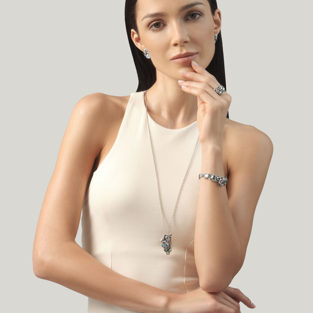 Giovanni Raspini Blue Jaguar Earrings - Earrings in 925 Silver, mother-of-pearl and quartz - 12682