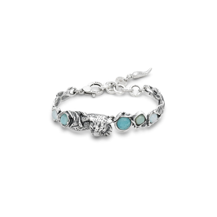 Giovanni Raspini Blue Jaguar Bracelet - Bracelet in 925 silver, mother of pearl, rock crystal and quartz - 12684