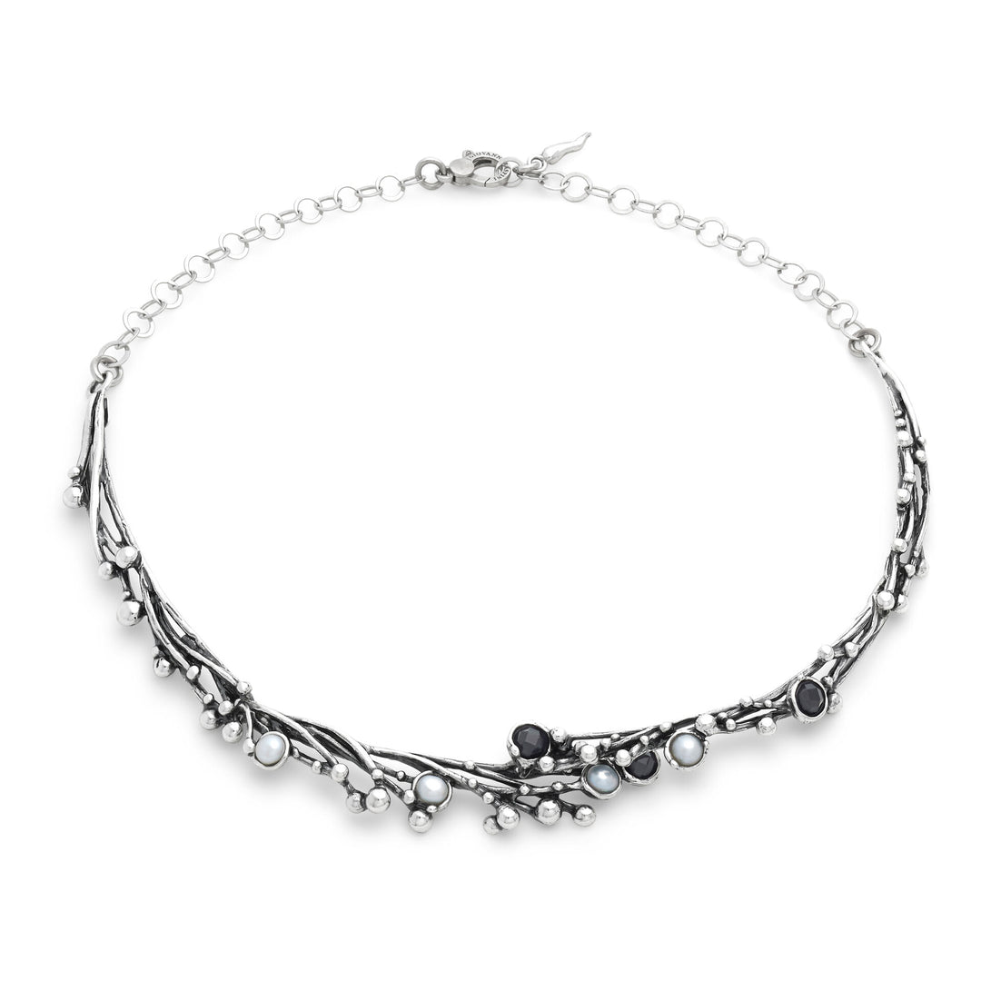 Giovanni Raspini Aura Necklace - 925 Silver Necklace, natural pearls and onyx - 12685