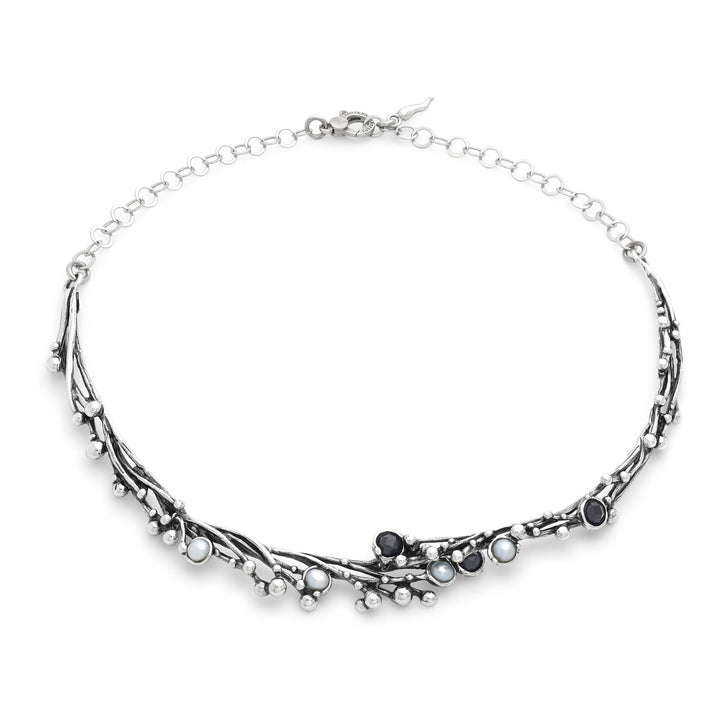 Giovanni Raspini Aura Necklace - 925 Silver Necklace, natural pearls and onyx - 12685