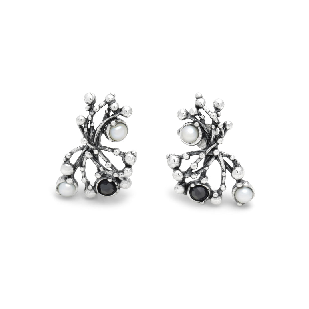 Giovanni Raspini Large Aura Earrings - Earrings in 925 Silver, natural pearls and onyx - 12687