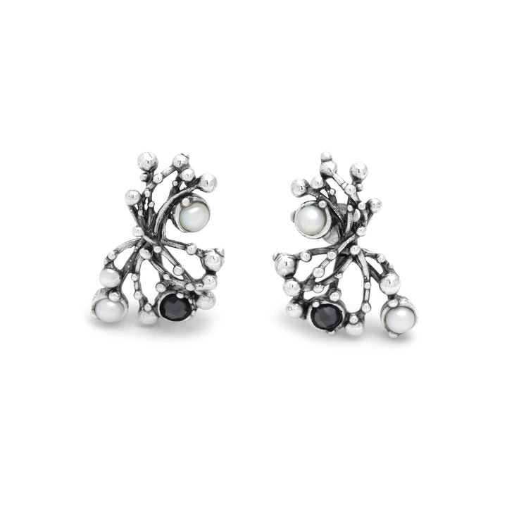 Giovanni Raspini Large Aura Earrings - Earrings in 925 Silver, natural pearls and onyx - 12687