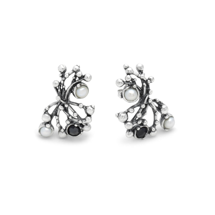 Giovanni Raspini Large Aura Earrings - Earrings in 925 Silver, natural pearls and onyx - 12687