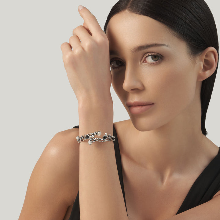 Giovanni Raspini Aura Bracelet - Bracelet in 925 Silver, natural pearls and onyx - 12690