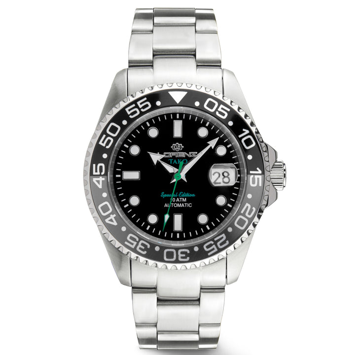Lorenz Tako 43mm black automatic steel watch 030254HH
