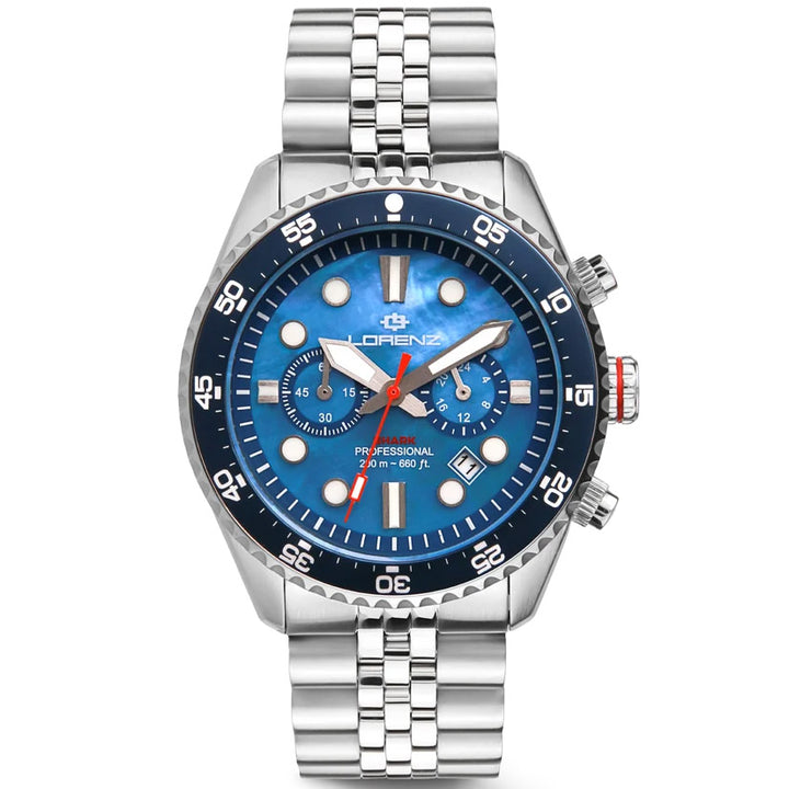 Lorenz Shark 5 Chrono watch 42mm mother of pearl blue quartz steel 030285BB