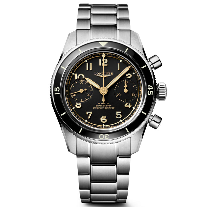 Longines watch Spirit Pilot Flyback 72.6 39.5mm black manual steel L3.721.4.53.6