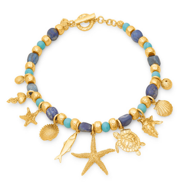 Giovanni Raspini grand bleu necklace 18 kt gold plated necklace with lapis lazuli and aulite N0070
