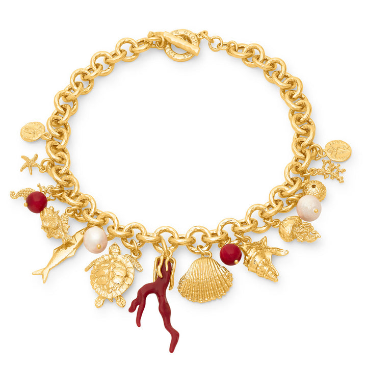 Giovanni Raspini mistral necklace 18 kt gold plated necklace with natural pearls and resin coral N0073