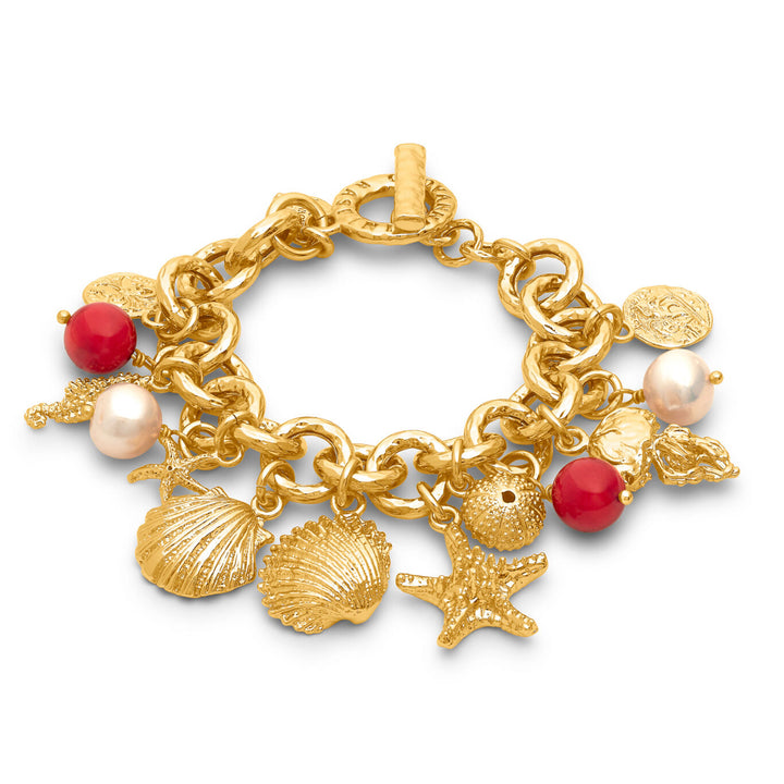Giovanni Raspini mistral bracelet 18 kt gold plated bracelet with natural pearls and resin coral N0074