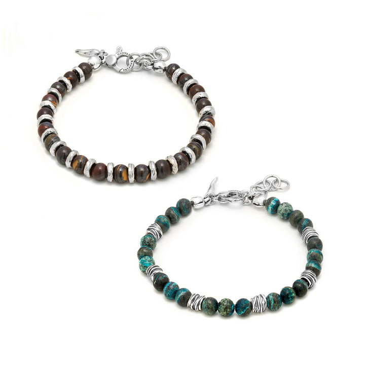 Giovanni Raspini tango set Bracelets in 925 Silver, green jasper and bull&