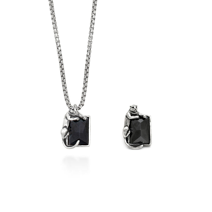 Giovanni Raspini set black panther Necklace and brooch in 925 silver and hematite X01599