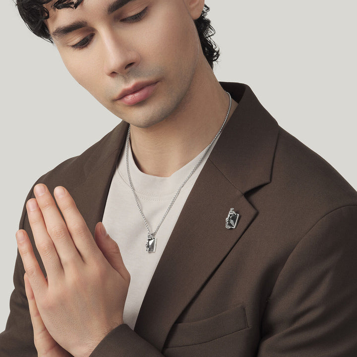 Giovanni Raspini set black panther Necklace and brooch in 925 silver and hematite X01599