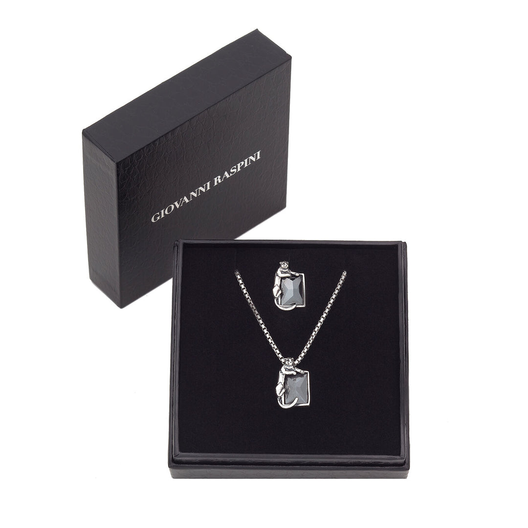 Giovanni Raspini set black panther Necklace and brooch in 925 silver and hematite X01599