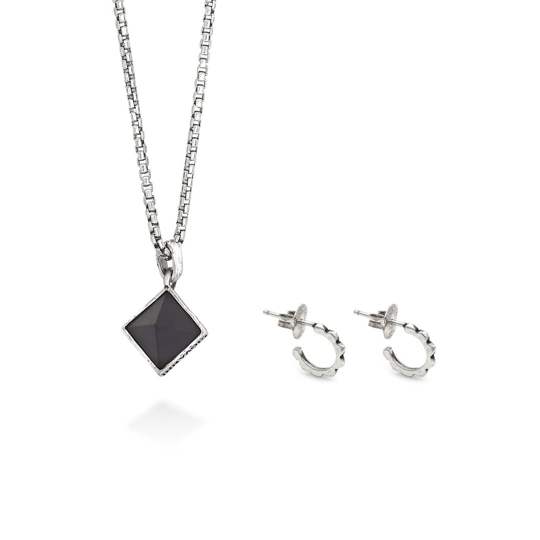 Giovanni Raspini stud set Necklace in 925 Silver and black resin. 925 Silver Earrings X01602