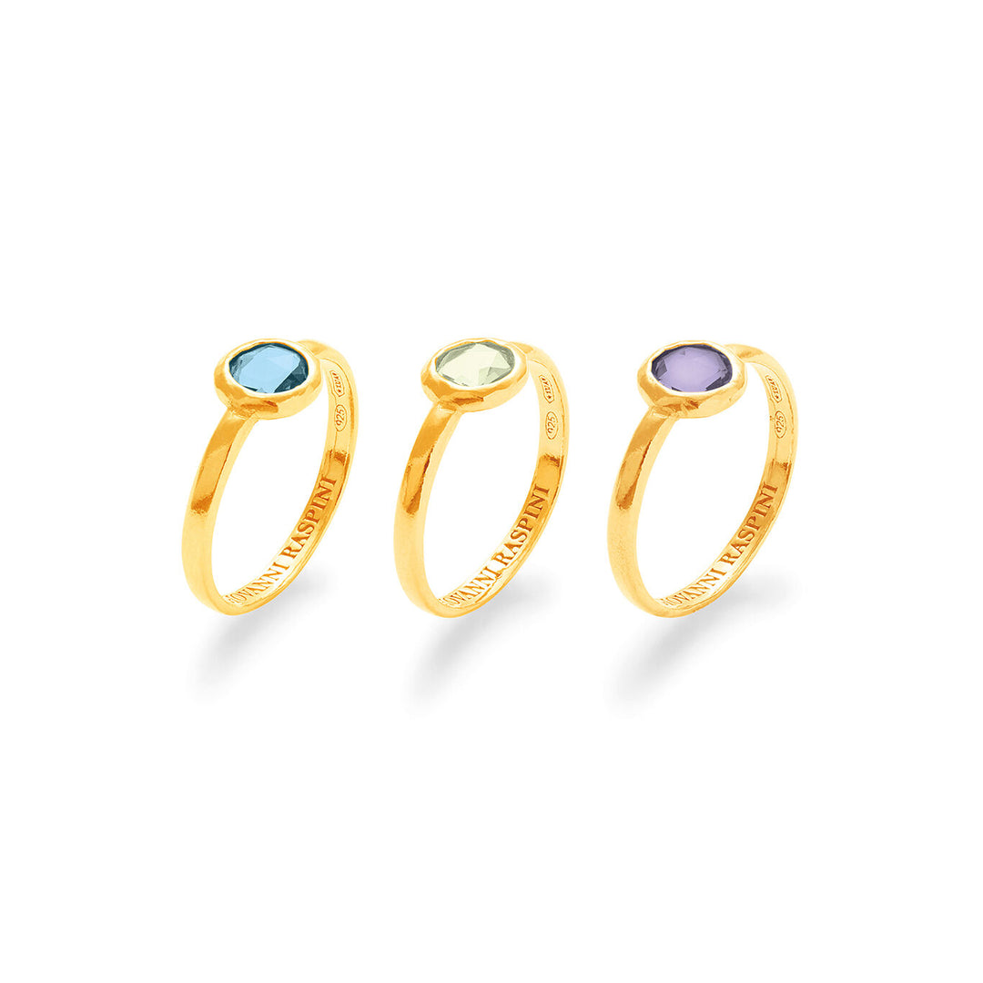 Giovanni Raspini set loop rings 18 kt gold plated silver rings and colored crystals X01604