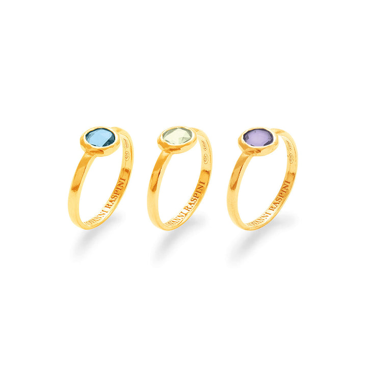 Giovanni Raspini set loop rings 18 kt gold plated silver rings and colored crystals X01604