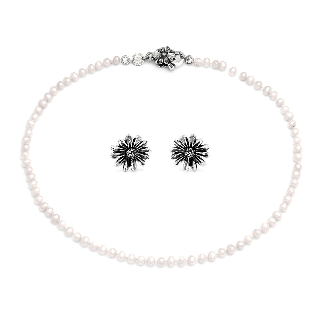 Giovanni Raspini set daisies Necklace and earrings in 925 silver and natural pearls X01609