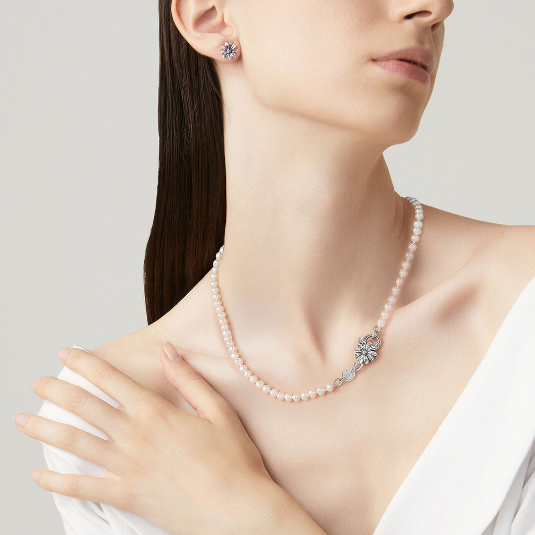 Giovanni Raspini set daisies Necklace and earrings in 925 silver and natural pearls X01609