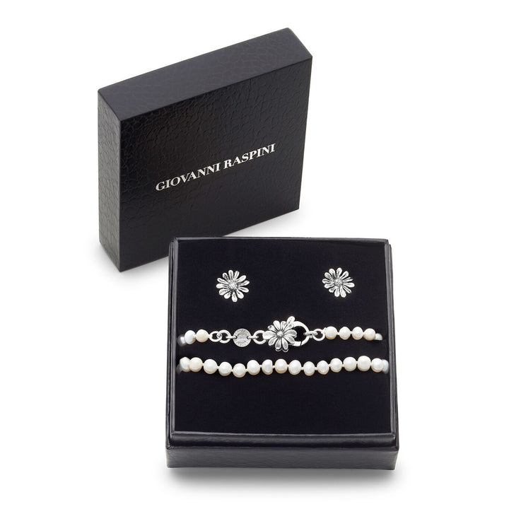 Giovanni Raspini set daisies Necklace and earrings in 925 silver and natural pearls X01609