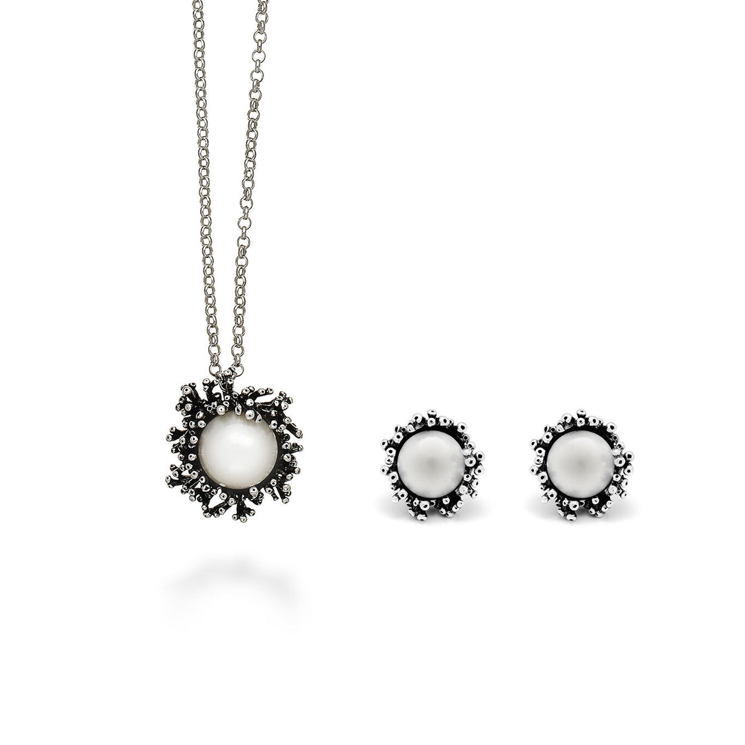 Giovanni Raspini anemone set Necklace and earrings in 925 silver and natural pearls X01620