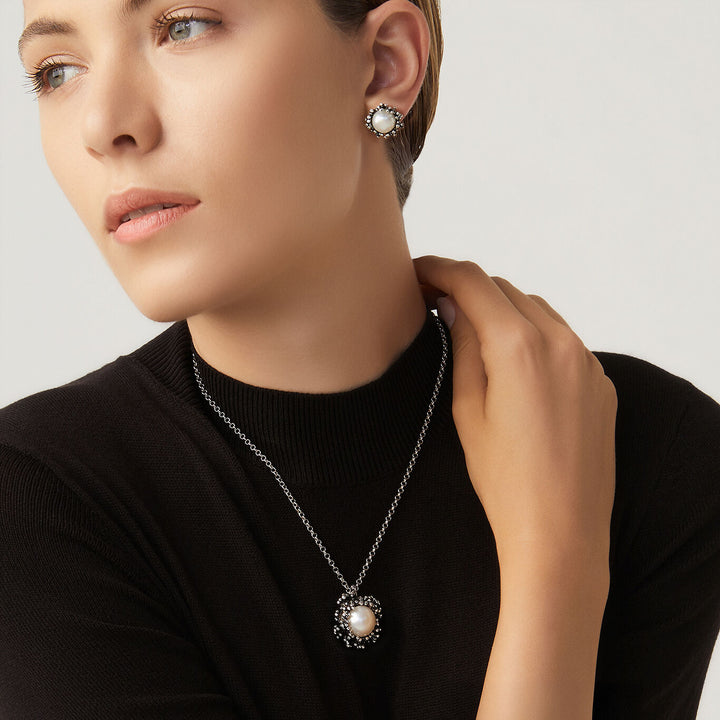 Giovanni Raspini anemone set Necklace and earrings in 925 silver and natural pearls X01620