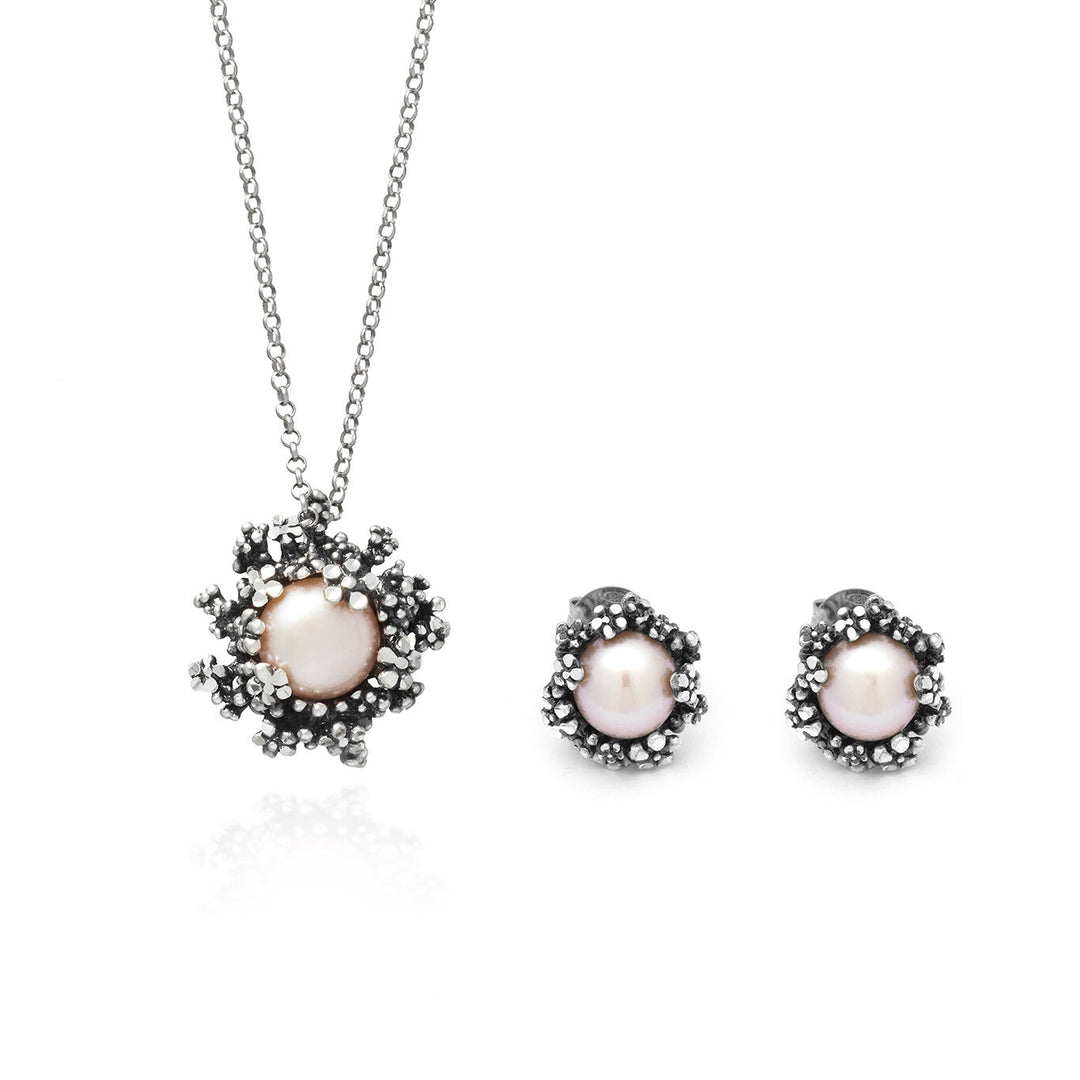 Giovanni Raspini set blossom Necklace and earrings in 925 silver and natural pearls X01622