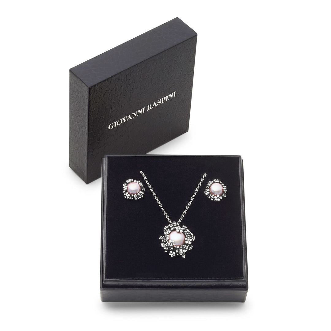 Giovanni Raspini set blossom Necklace and earrings in 925 silver and natural pearls X01622