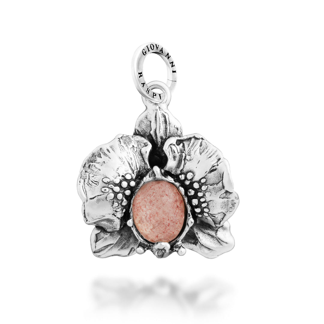 Giovanni Raspini Orchid Cabochon Charm - Silver, mother-of-pearl and quartz charm - 12710