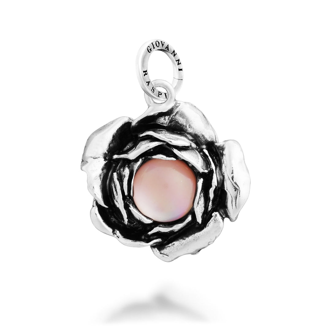 Giovanni Raspini Rose Cabochon Charm - Silver, mother-of-pearl and quartz charm - 12711