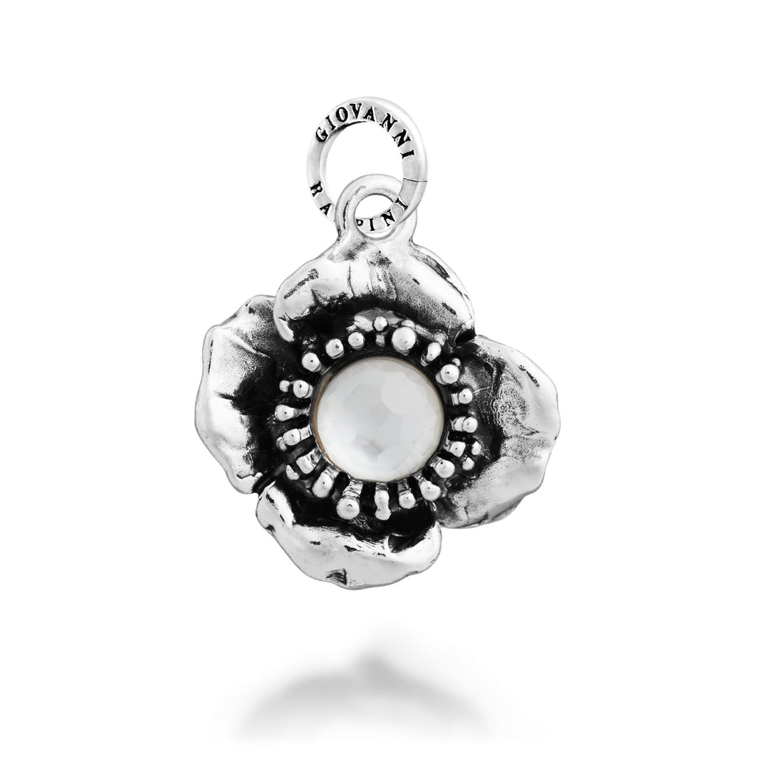 Giovanni Raspini Camellia Cabochon Charm - Charm in Silver, mother-of-pearl and rock crystal - 12712
