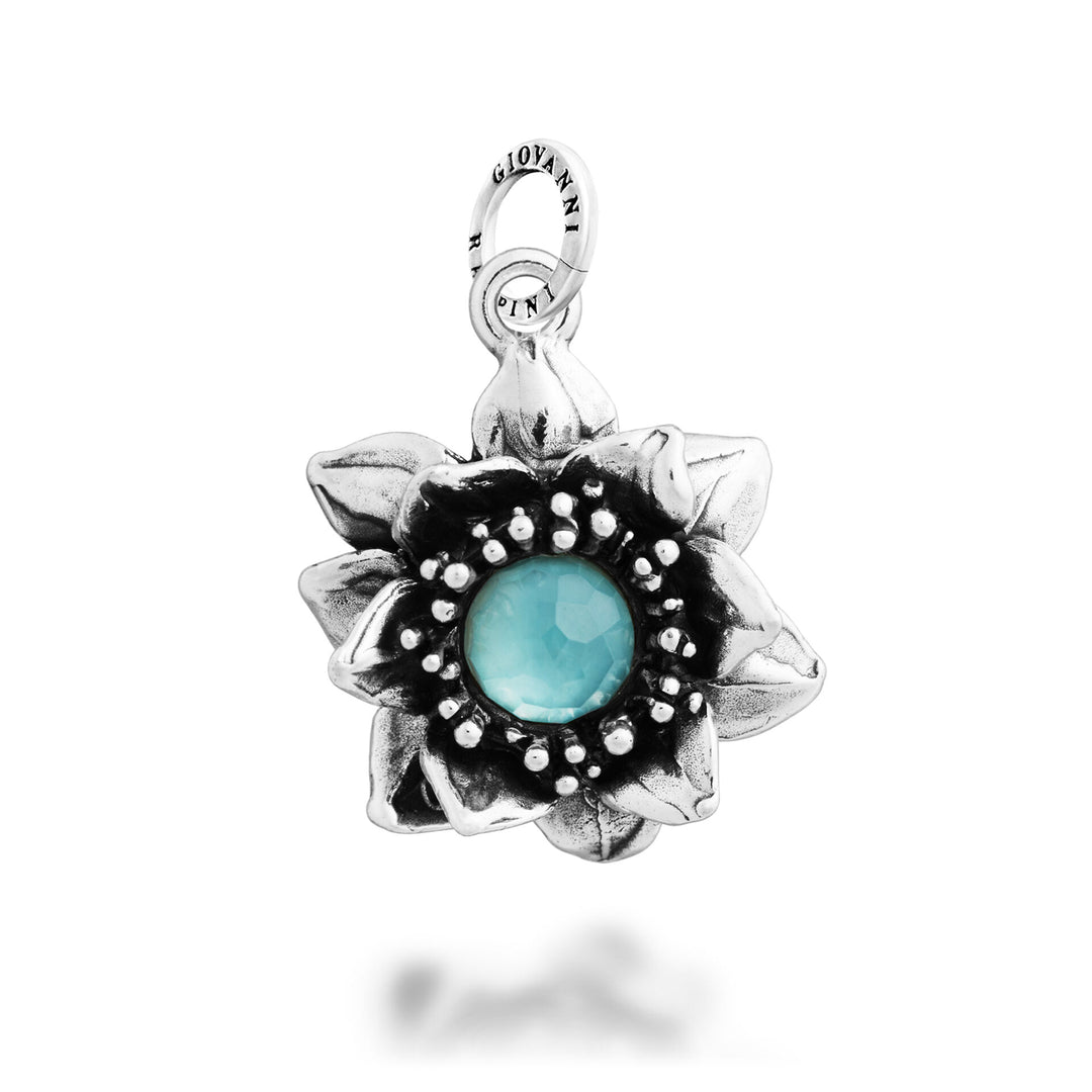 Giovanni Raspini Water Lily Cabochon Charm - Silver, mother-of-pearl and quartz charm - 12713