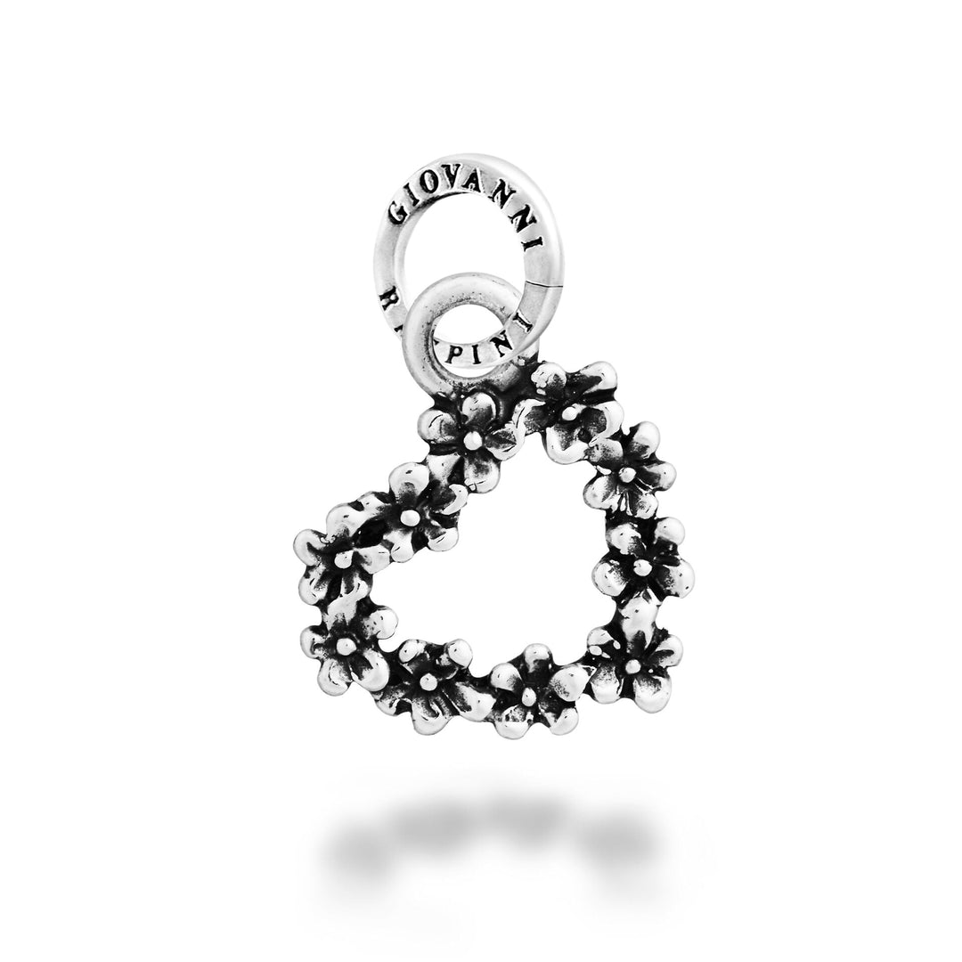 Giovanni Raspini Small Daisies Heart Charm - Silver Charm - 12723
