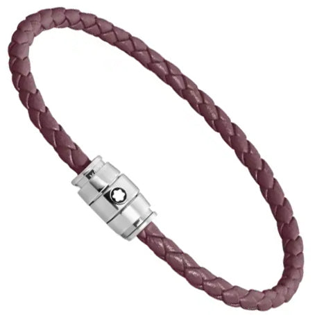 Montblanc 3-ring steel and leather bracelet Meisterstück Cassis size M 13431363