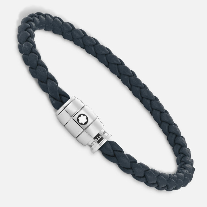 Montblanc 3-ring steel bracelet and Meisterstück leather Air force blue size L 13601468