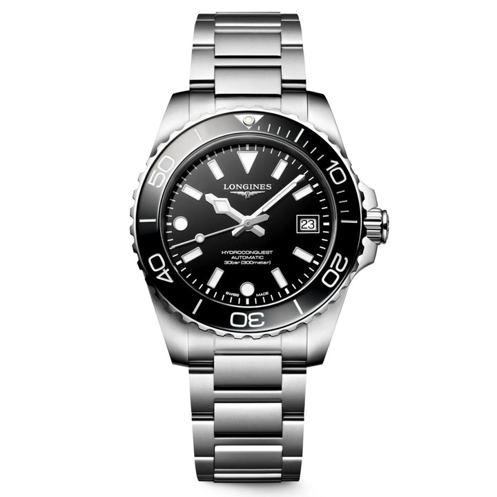 Longines Hydroconquest 39mm black automatic steel watch L3.779.4.56.6