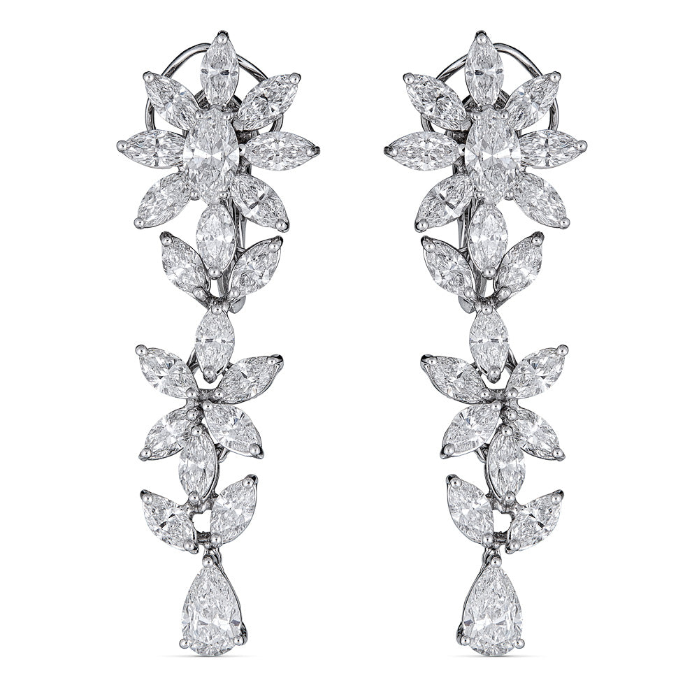 Zydo marquise and pear-shaped diamond flower drop earrings white gold 46639