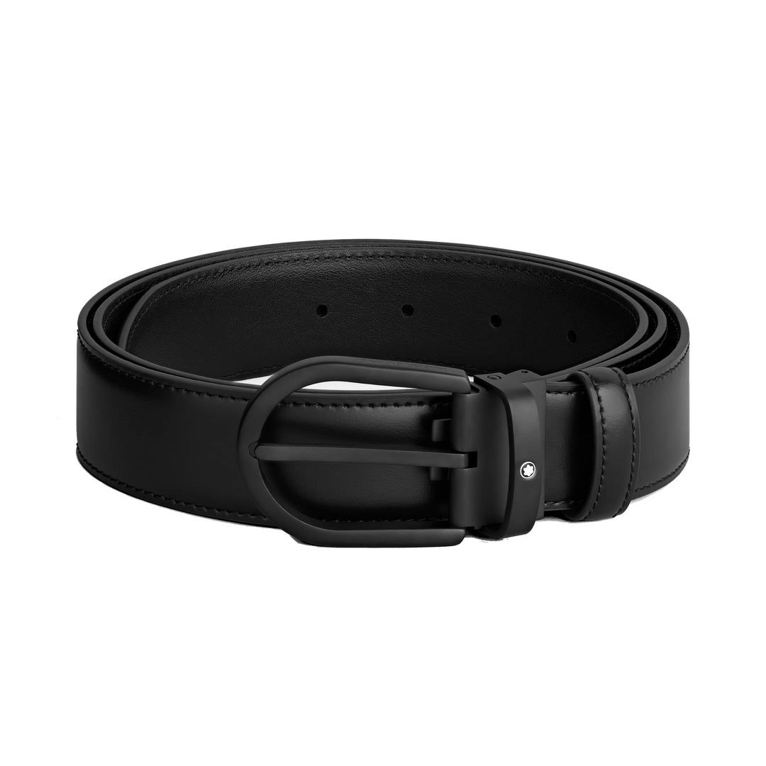 Montblanc 35 mm Black leather with horseshoe buckle 199650