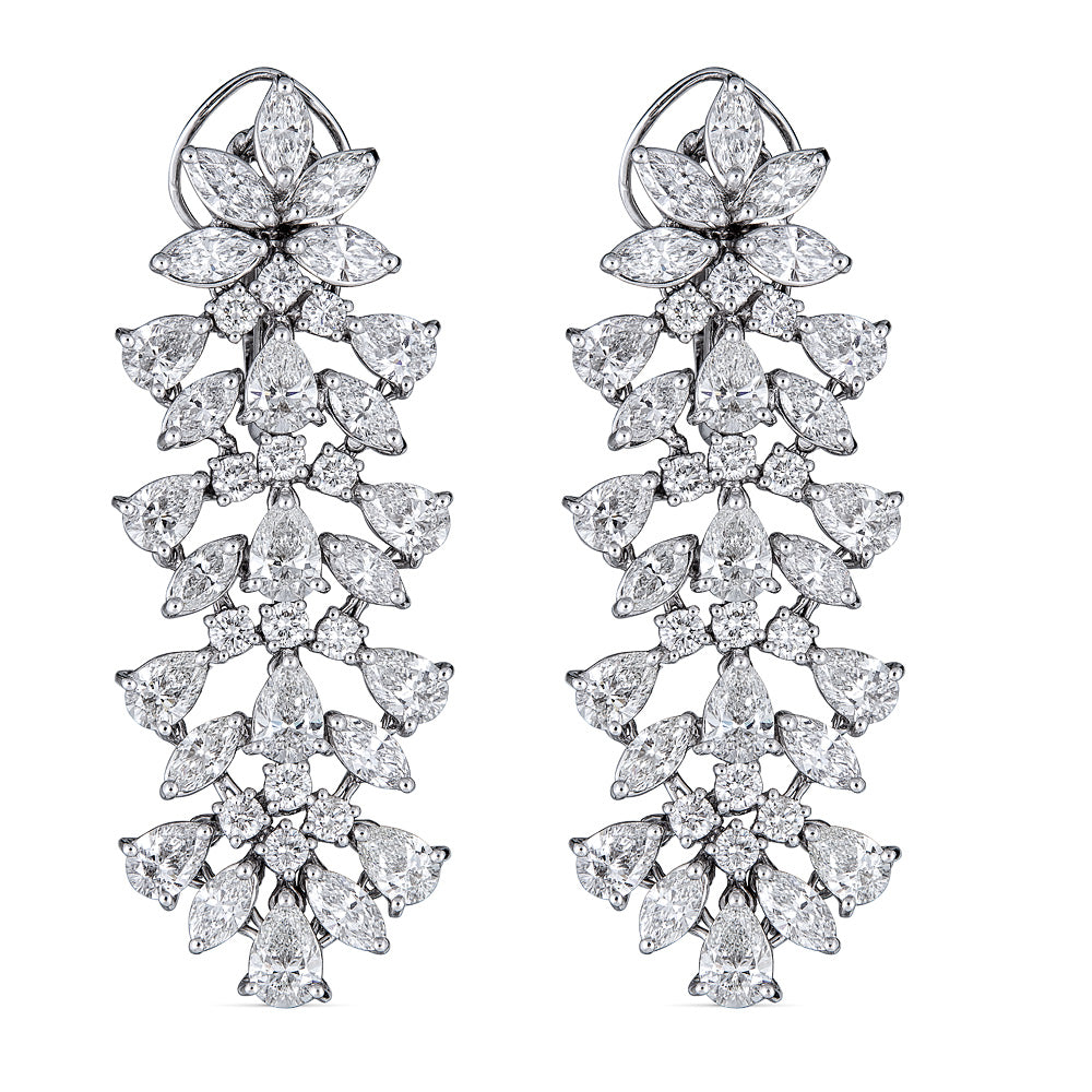 Zydo long earrings with round and fancy cut diamonds in white gold 50349