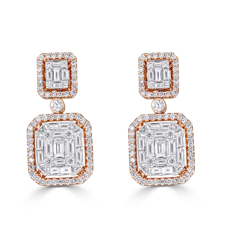 Zydo grow mosaic earrings with round cut diamonds and emerald set in rose gold illusion 51769
