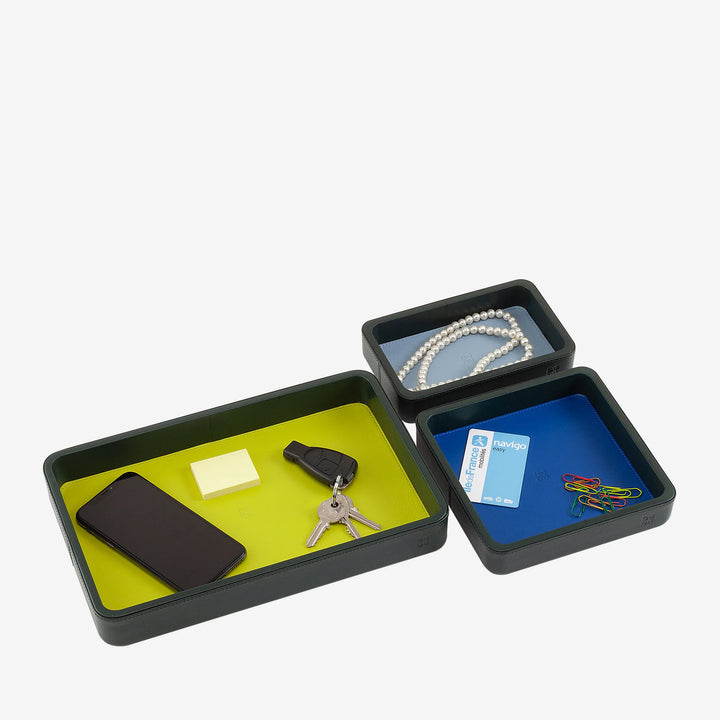 DUDU Set of 3 pcs Leather Pocket Tray, Table Storage Tray Home Desk Office, Key Holder, Coins, Telephone